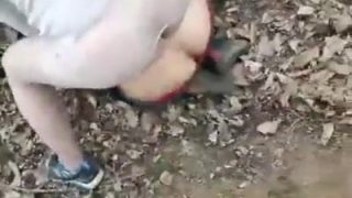 Asian Wife Dogging Old Man With Husband Outdoors